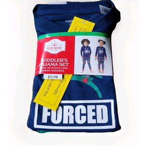 Unisex New Kids Christmas Pajamas Blue Long Sleeve "Forced Christmas Fun" Sz 5T